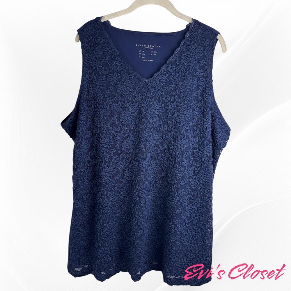 Susan Graver Women's Essentials Sleeveless Lace Lined Tank Tunic Blue Sz 2X